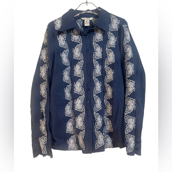 Sundance Blue Butterfly Floral Embroidered Button Up Shirt - Picture 1 of 4